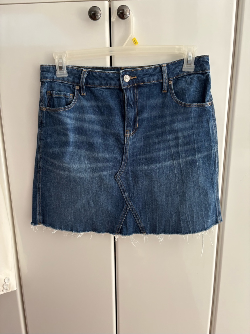 Old Navy Dark Blue Denim Mini Skirt with Frayed Hem